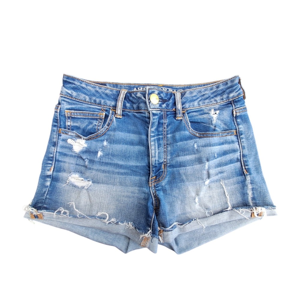 American Eagle Hi-Rise Shortie Distressed Denim Shorts Medium Wash Size 6